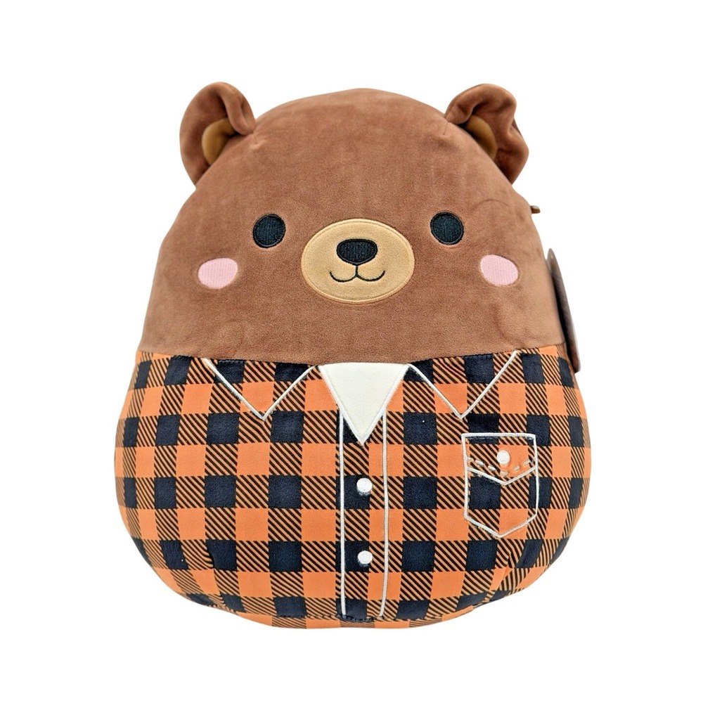 Squishmallows‎ Kellytoy Omar Bear 12" Buffalo Plaid Shirt Soft Plush 2023 NWT